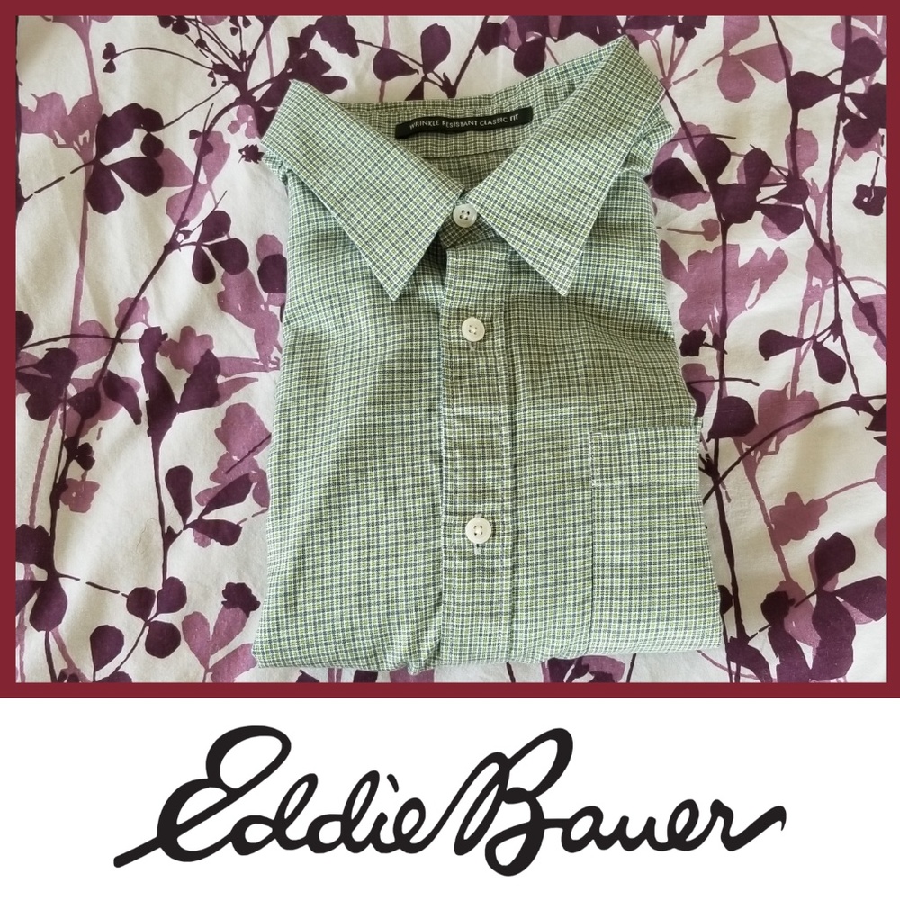Eddie Bauer Green Quality Striped Dress Shirt